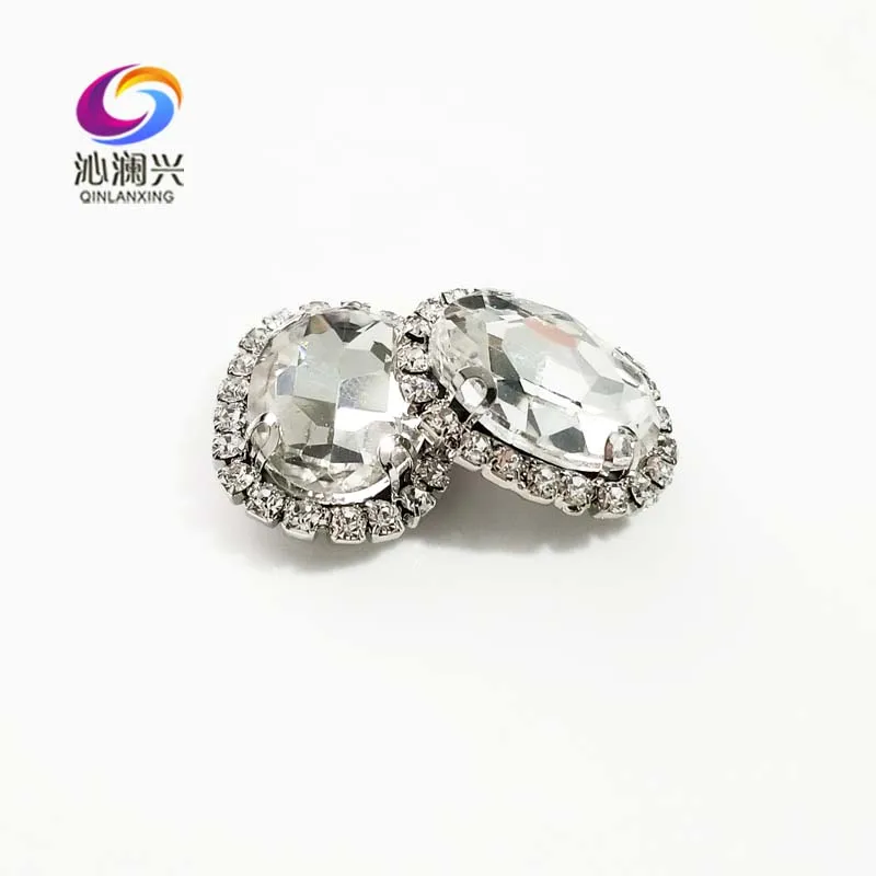 White Color Glass Crystal Buckle, Oval Shape Sew on Rhinestones, Used for Needlework, Diy/Clothing/Sewing Accessories