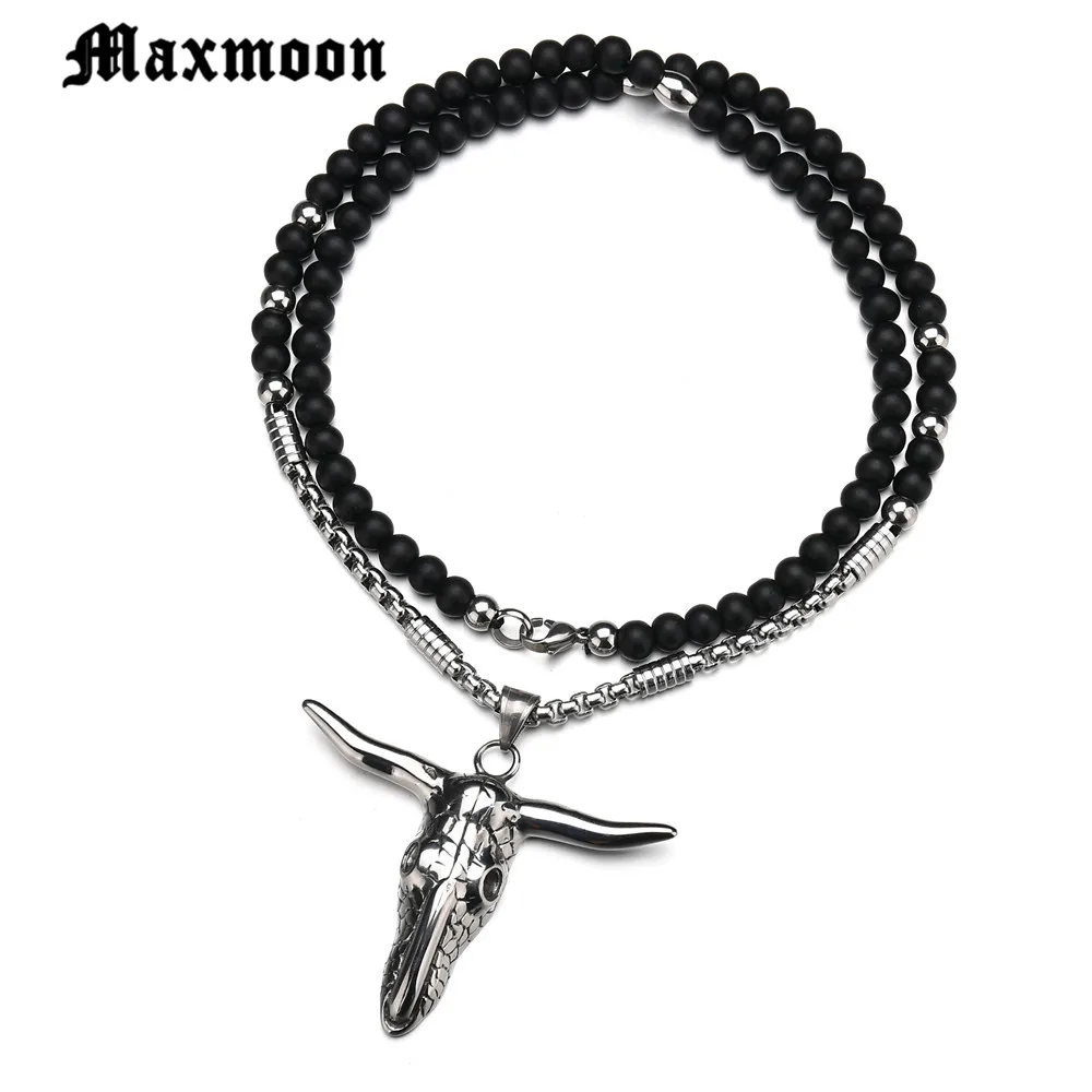 

Maxmoon Steampunk Pendant Men Bijoux Necklaces Totem Bison Buffalo Bull Head Skull Necklace Punk Fashion Jewelry Collares HOT