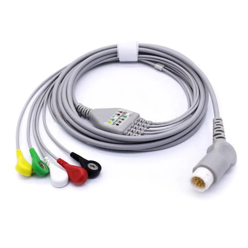 Compatible for Philips/HP 12Pin MP20/30/VM6 Patient Monitor ECG Cable One Piece 5 Leads, ECG Cable Leadwires Snap End  IEC.TPU