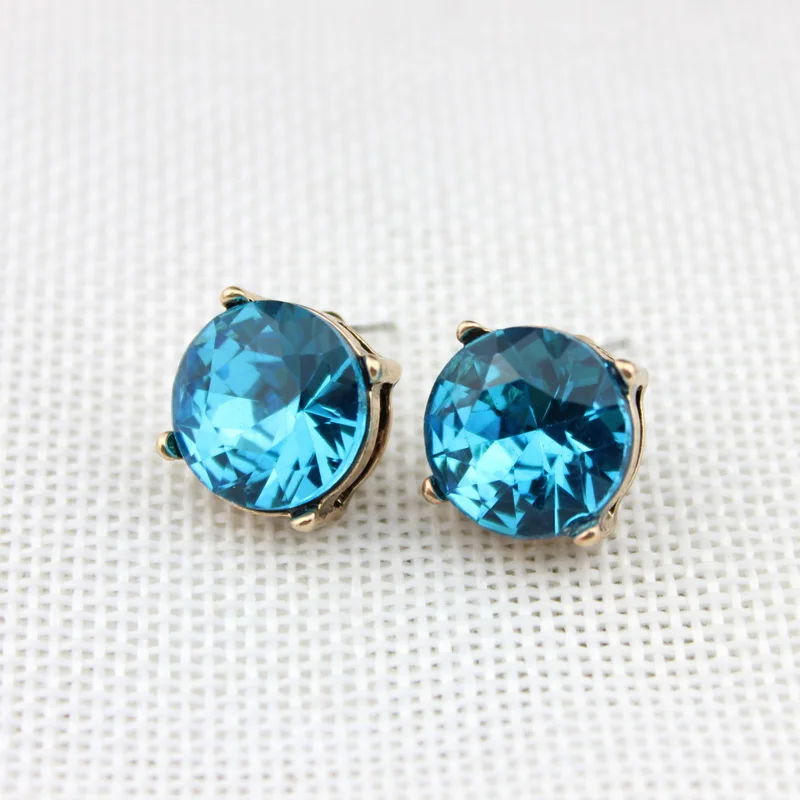 ZWPON Fashion Gold AB Blue Glass Crystal Button Earrings for Women Brand Jewelry Dot Earrings Wholesale