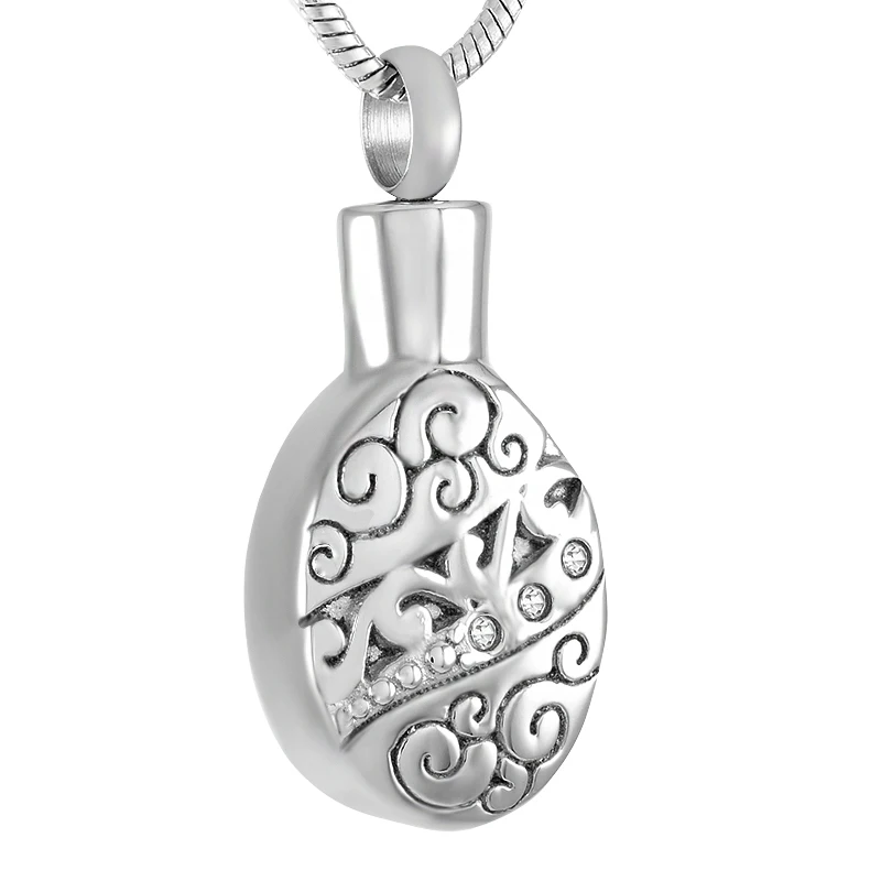 IJD9275 New fashion stainless steel  Oval shape keepsake necklace women,man CZ stone inaly urn jewelry cremation pendant