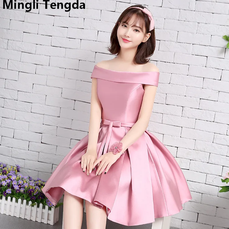 Mingli Tengda Pink Bridesmaid Dresses Short Boat Neck Bridesmaid Dress Plus Size New Wedding Party Prom Dress Cheap Wholesale