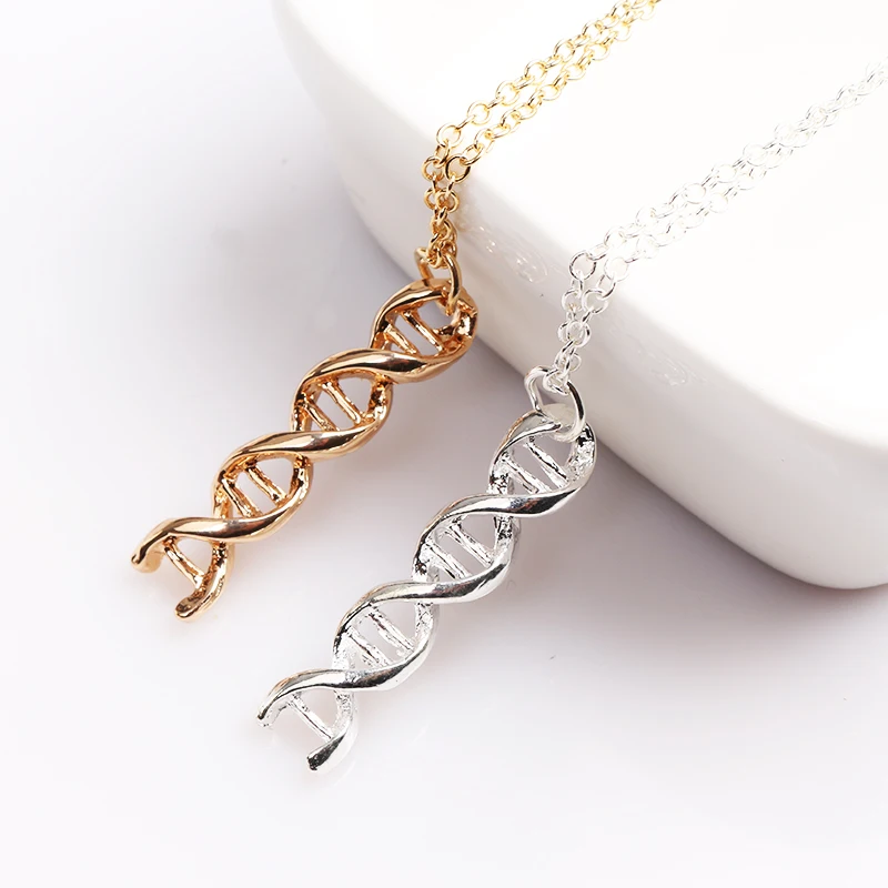 RJ Fashion Chemical Formula DNA Necklace For Woman Spiral Structure Hollow Pendant choker collier Girl Best Friend Gift