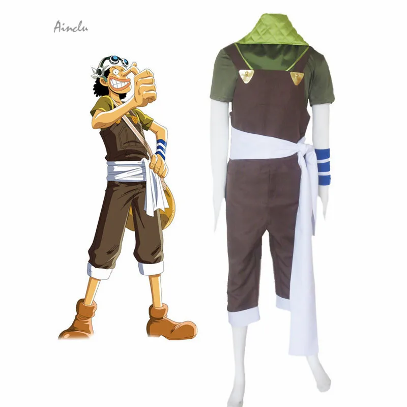 

Ainclu Free Shipping Customize for adults and kids Anime Product Green Coffee Brown One Piece Usopp Halloween Cosplay Costume