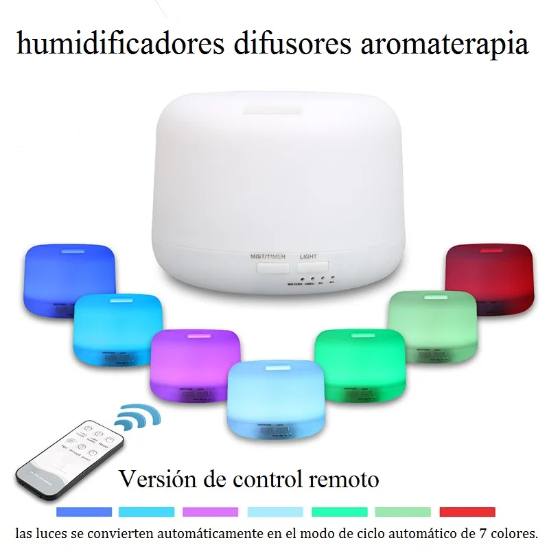 Humidificador de aire ultrasónico con Control remoto, difusor de aceites esenciales, aromaterapia eléctrica, lámpara de 7 colores, 300ML