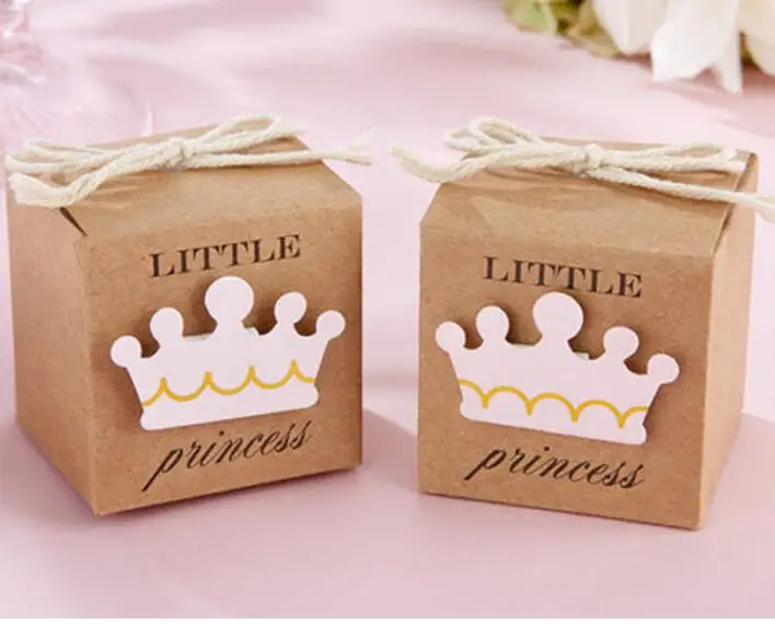 10pcs Baby Shower Candy Box Little Prince/Princess Crown Kraft Paper confezione regalo festa di compleanno forniture per feste di natale