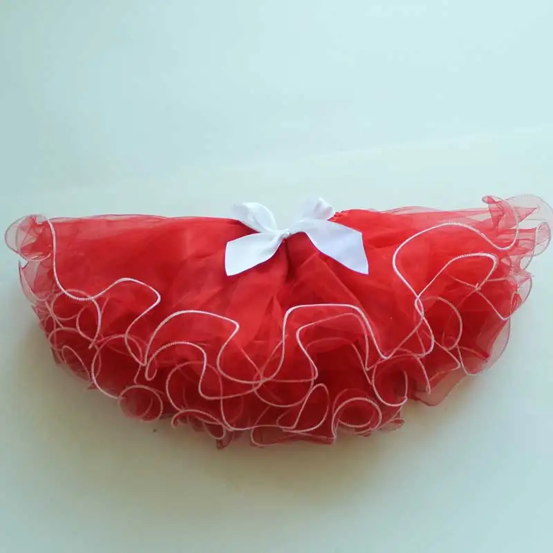 Christmas Knotbow Fluffy Baby Tutu Skirt Popular Toddle Pleated Tutu With White Edge