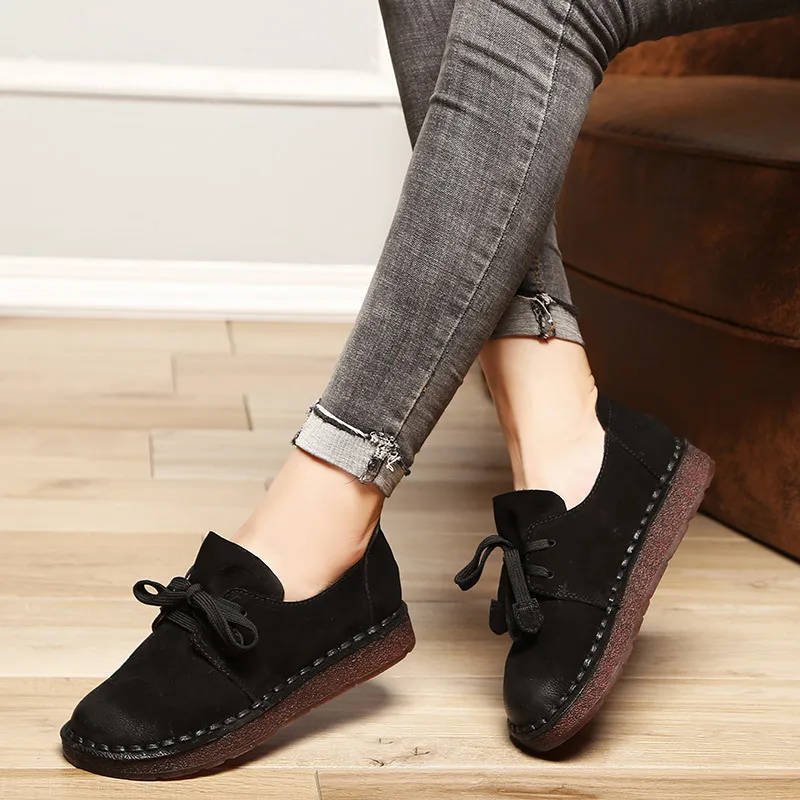 GKTINOO 2024 Lace-up Loafers Casual Flat Shoe Pregnant Women Shoe Mother Driving Shoe Female Women Flats Hand-Sewing Shoes