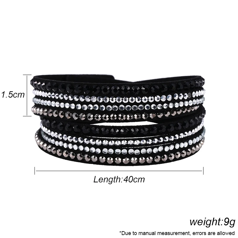 HOCOLE 2019 Trend Rhinestone Leather Bracelet Female Charm Crystal Wrap Multilayer Bracelets For Women Wedding Fashion Jewelry