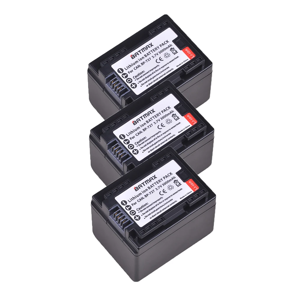 

3Pc 3000mAh BP-727 BP 727 BP727 Battery for Canon VIXIA HF R30 M50 M52 500 M56 M506 R36 R38 R306 R400 R500 R600 R60 R62