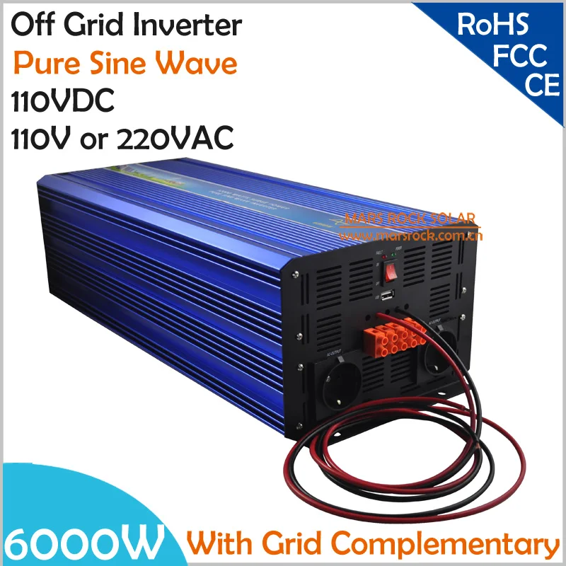 6000W DC110V OffGrid Pure Sine Wave Solar or Wind  Inverter, City Electricity Complementary Charging Function with LCD Screen