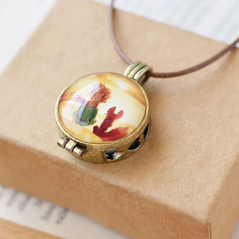 Long Rope Chain Loket Frame Vintage Fairy Tale Le Petit Prince with Fox Pendant Necklace For Children Girls Kids Gifts