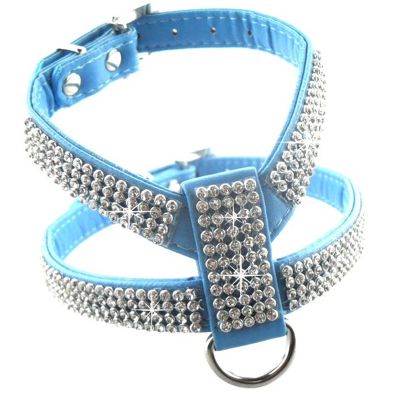 Adjustable Bling Rhinestone Dog Harness Pet Dogs Collar Harness Vest for Chihuahua Small Medium Dogs Chest Strap Leash for Walk