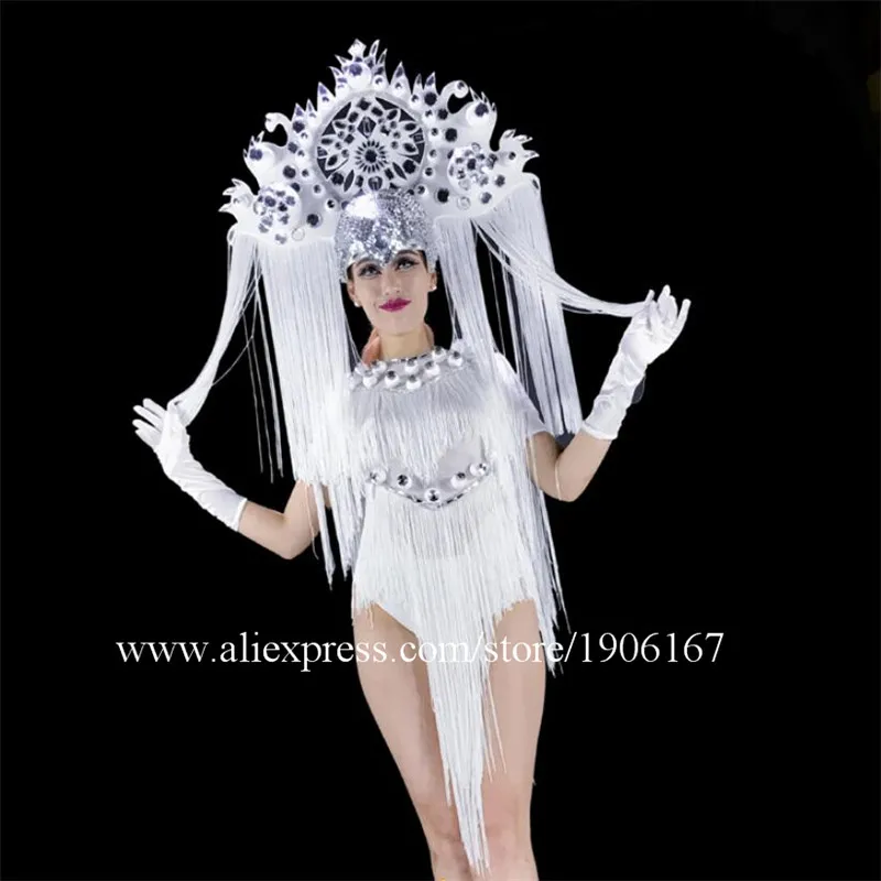 

New Design Big Headwear Fringe Party Queen Evening Dress Masquerade Cosplay DS Clothes Stage Performance TV Show Suit