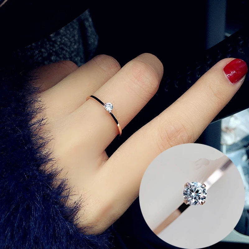 Fine Jewelry Titanuim Steel Rose Gold Color Ring CZ Crystal Ring For Women Couple Finger Rings love Wedding  Size3-9 R101