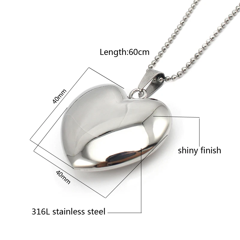 316L Stainless Steel Necklaces for Women Engravable Custom Logo/Name Necklace 40 x 40MM Silver Color Heart Pendant