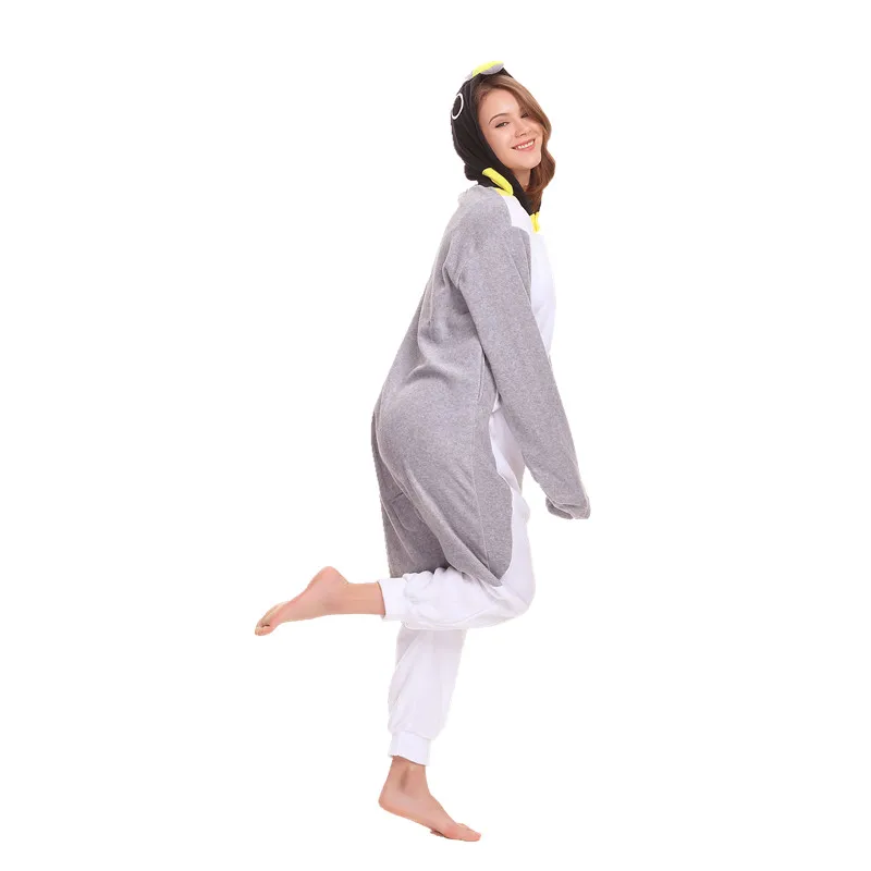 Polar Fleece Kigurumi Gray Penguin Costume For Adult Women Men\'s Onesies Pajamas for Halloween Carnival Party