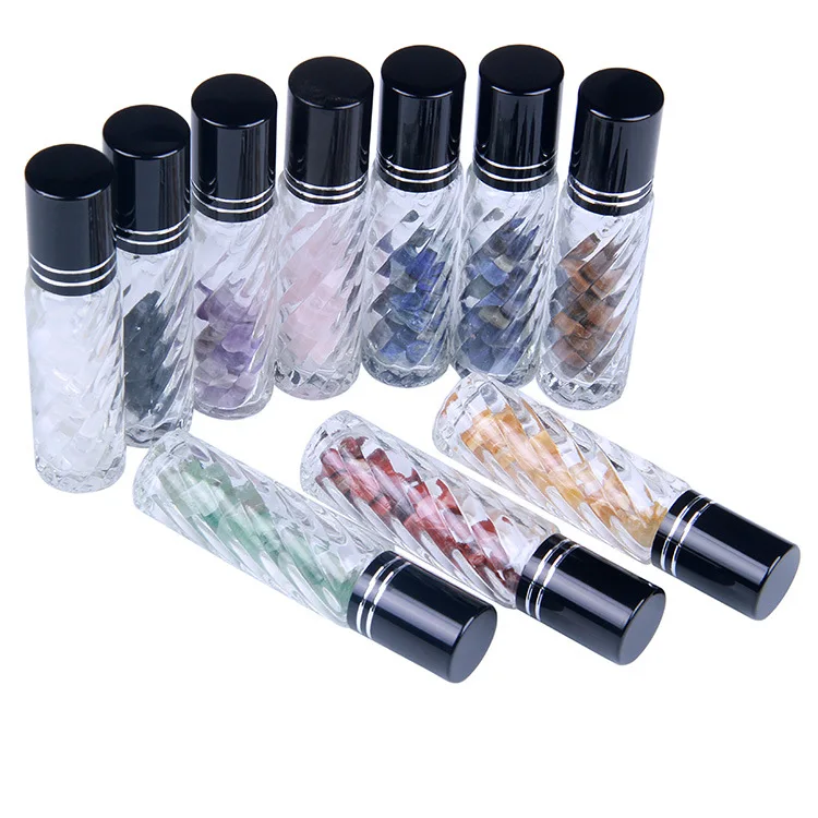 Natural Crystal Glass Essential Oil Gemstone Roller Ball Chip Refillable Bottles 10ml 10pcs/lot P220