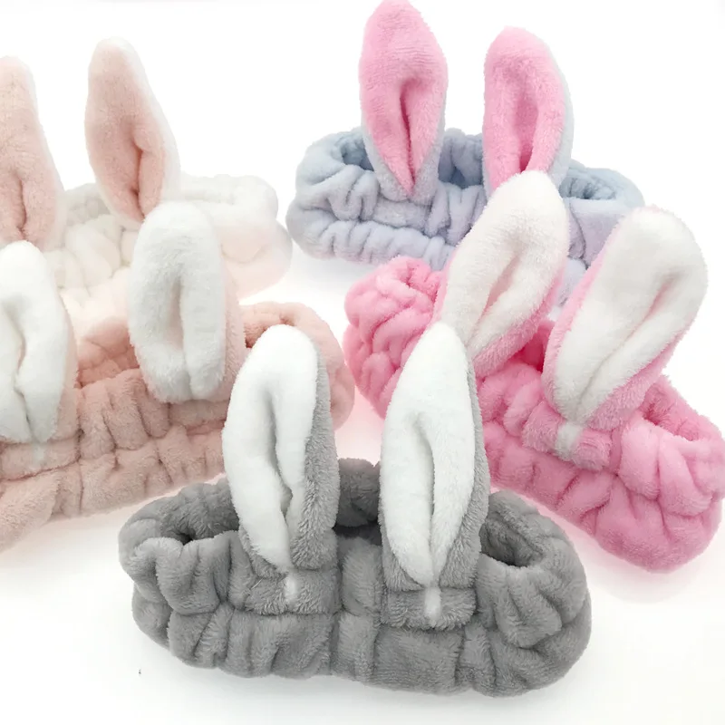 Cute Bunny Ear Makeup Headbands for Women Girl Washing Face Shower Mask Wide Elastic Rabbit Ear Hair Bands Headwear Accessories