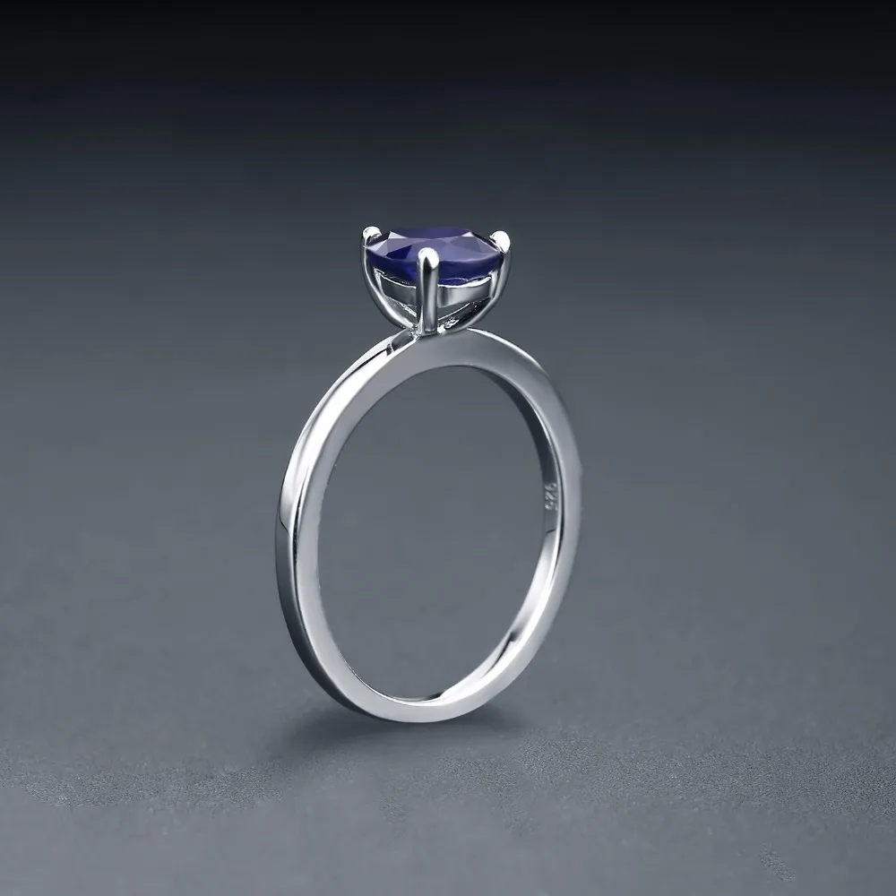 Gem\'s Ballet 1.29Ct Natural Blue Sapphire Solitaire Gemstone Rings 925 Sterling Silver Water Drop Ring For Women Fine Jewelry