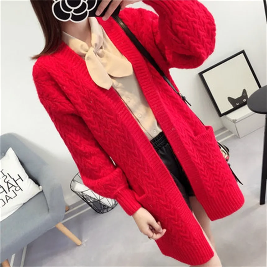 

High quality new spring fashion wild Korean loose women's sweater coat autumn in the long paragraph solid color knitted cardigan