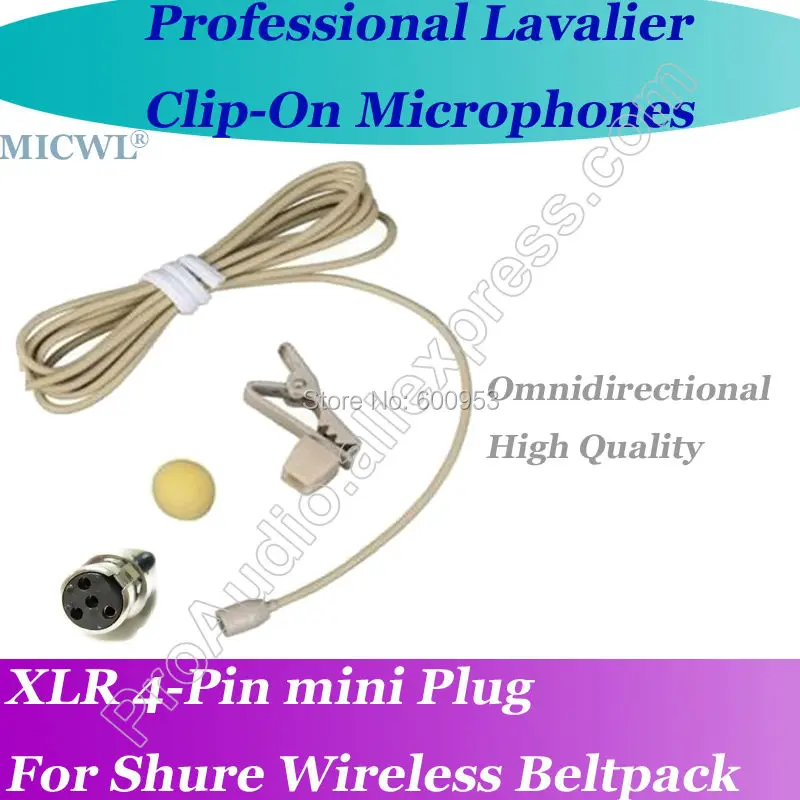 

Pro MICWL TA4F mini 4Pin Microfone Beige Lavalier Lapel Microphone for Shure Wireless Beltpack Omni- Directivity capsule