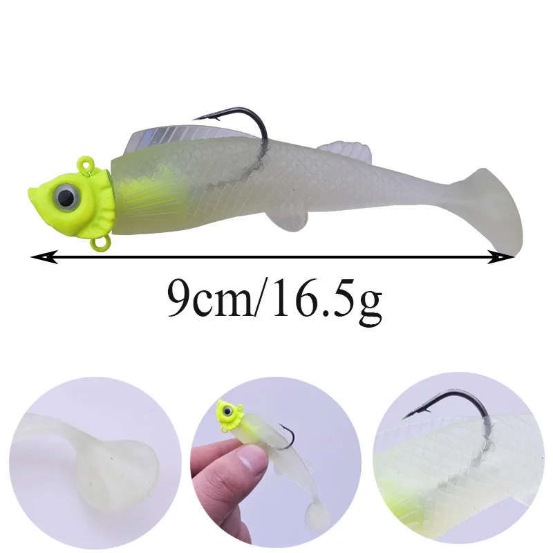 Cebo blando jig wobblers 16g, señuelo de Pesca de Mar, aparejos de pesca suave, plomo luminoso, pesca de goma Artificial, WD-171 de silicona, 1 ud.