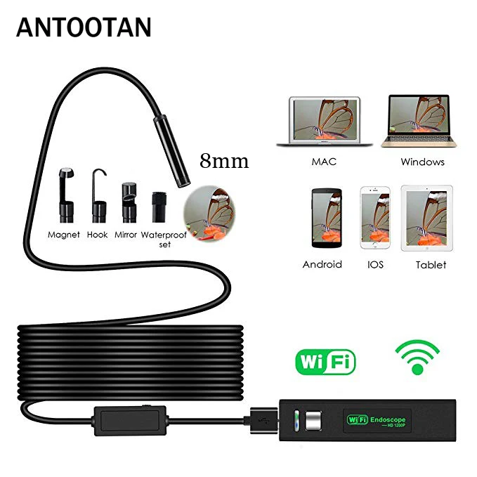 

8mm 1200P 2M 5M 10M Semi-Rigied Wifi Endoscope Inspection Borescope Snake Video Flexible Camera For IOS Android Car Detection