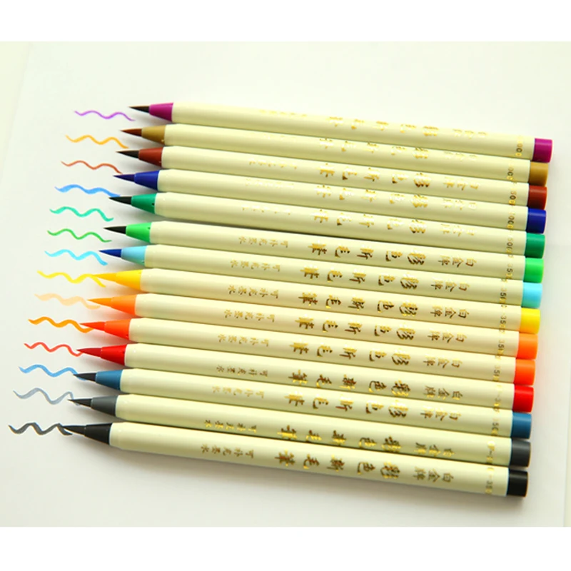 14Pcs Soft Brush Calligraphy Watercolor Fineliner Art Fine Marker Pen Cartoon Design Sketch Manga Graphic Drawing Painting