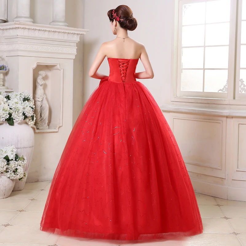 VLNUO NISA Sweetheart Red Wedding Dress Beautiful Bow Backless Lace Up Ball Gown Plus Size Cheap Bridal Dress Vestidos De Noiva