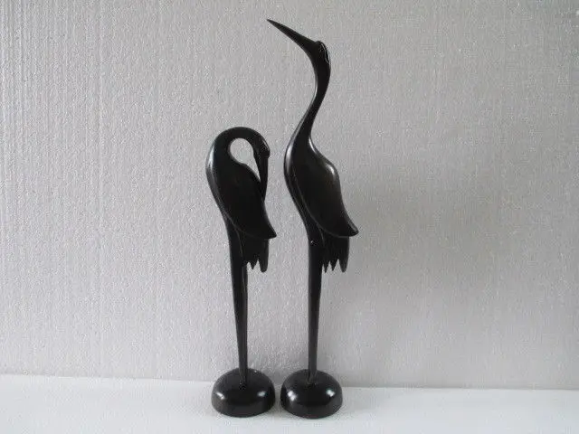 A pair of Chinese handmade wood red-crowned crane statues