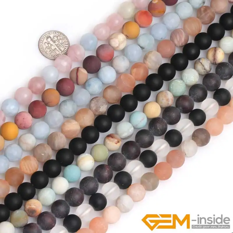 Natural Semi-Precious Gem Stones Frosted Matte Round Beads For Jewelry Making Strand 15\