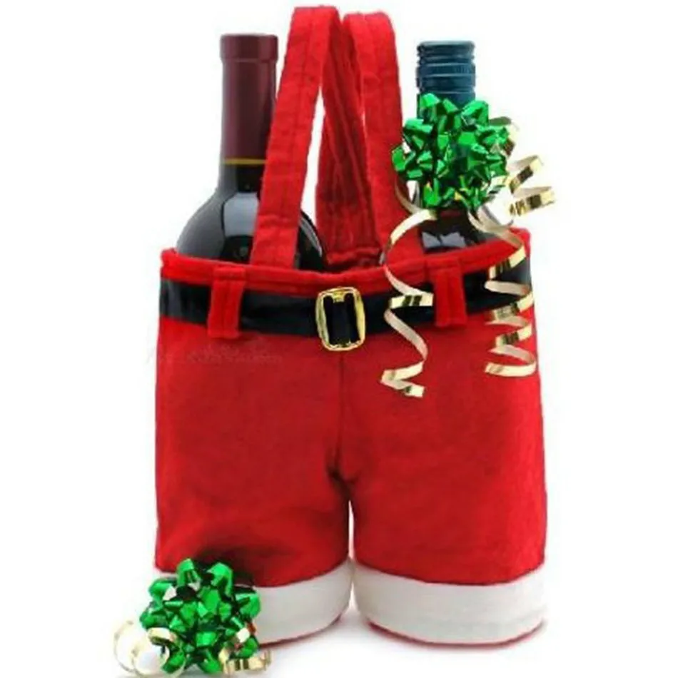 

Free shipping Large Size High Quality Christmas Gifts Decoration Santa Pants Bag For Wine Bottles