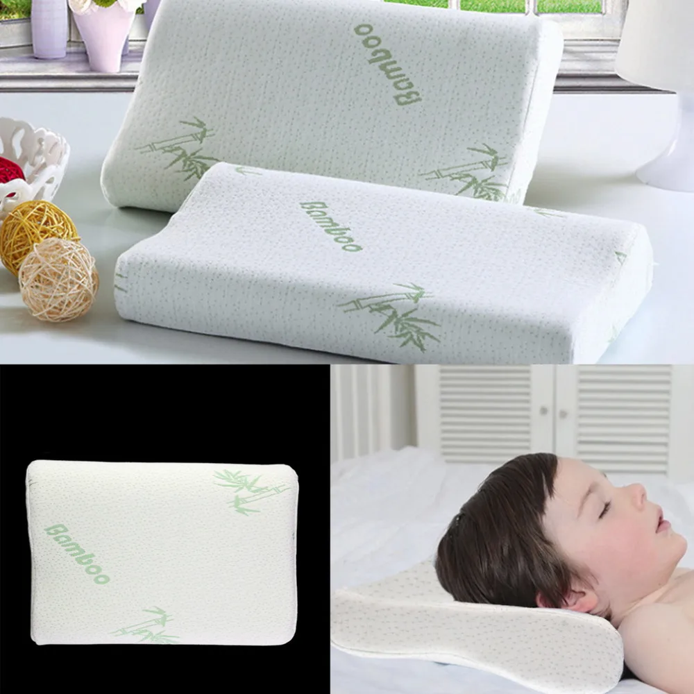 Almohada de bambú ajustable para niños, cojín de espuma viscoelástica de rebote lento, para el cuidado de la salud, contorno, soporte para cuello y