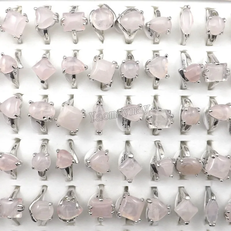 Fashion Natural Rose Quartz Crystal Rings Women\'s Jewelry 50pcs Wholesale