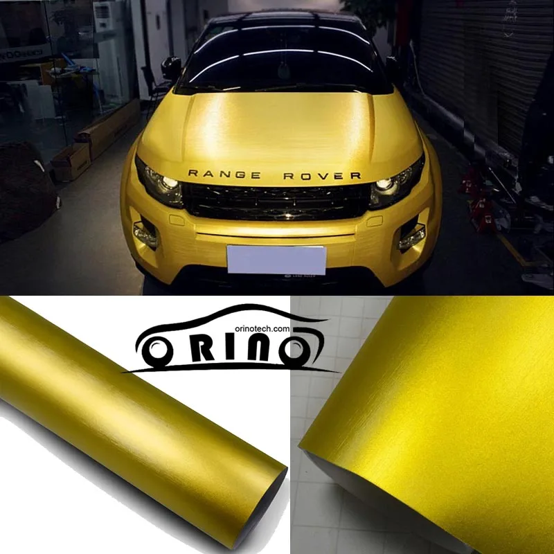 

1.52x20m/Roll Golden Brushed Metallic Chrome Vinyl Wrap For Car Body Wrap Foile With Air Bubble Free Metal Brushed Stickers