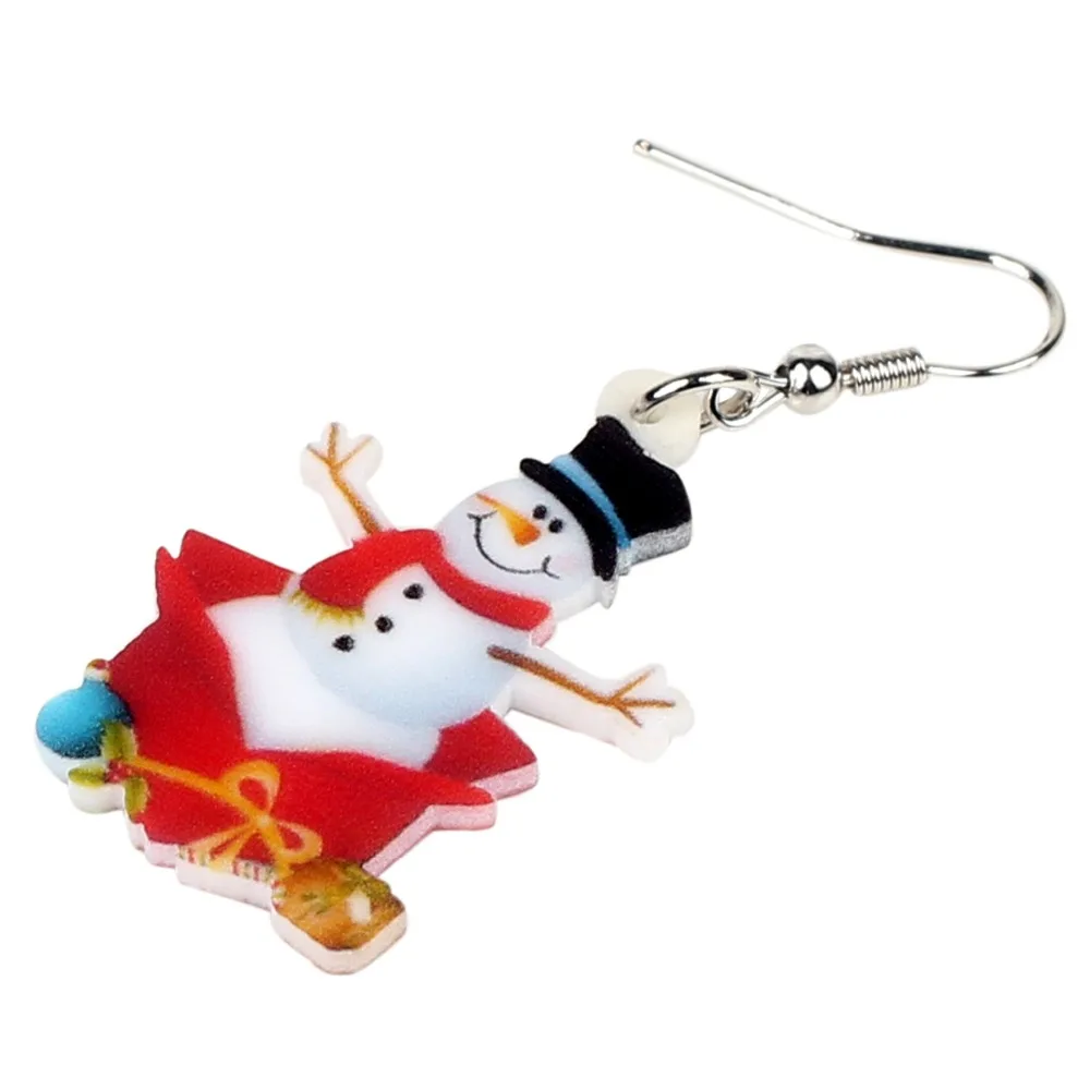 Bonsny Acrylic Christmas Snowman Gift Earrings Drop Dangle Cartoon New Year Jewelry For Women Girls Teens Charms Wholesale 2019