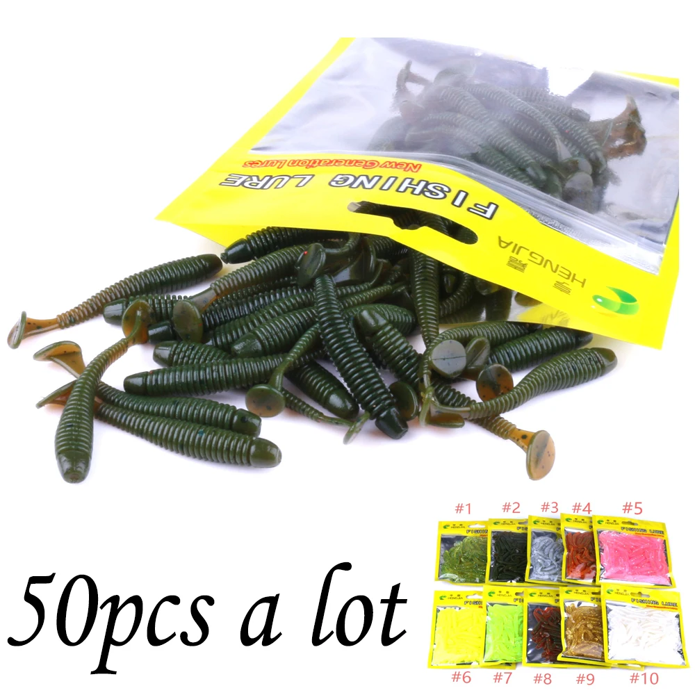 50 Pcs/Bag T Tail Silicone Soft Bait Fishing Artificial Worms Soft Lures Carp Fishing Accessories,pesca leurre souple