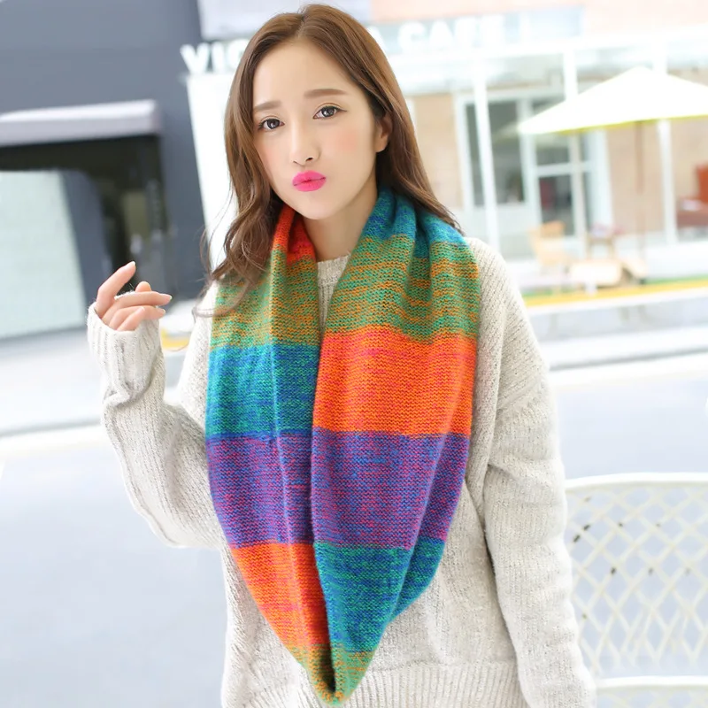 2023 New Fashion Female Scarf Warmer Knitted Colorful Scarves Neck Set Student Lover Autumn Winter Wool Collar Free Shipping