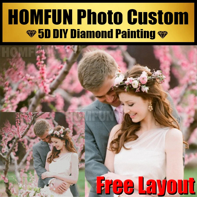 HOMFUN 5D Diamond Painting! Private Custom Parents,Children,Lovers Picture Photos Full Rhinestones Make Your Own Diamond 5D