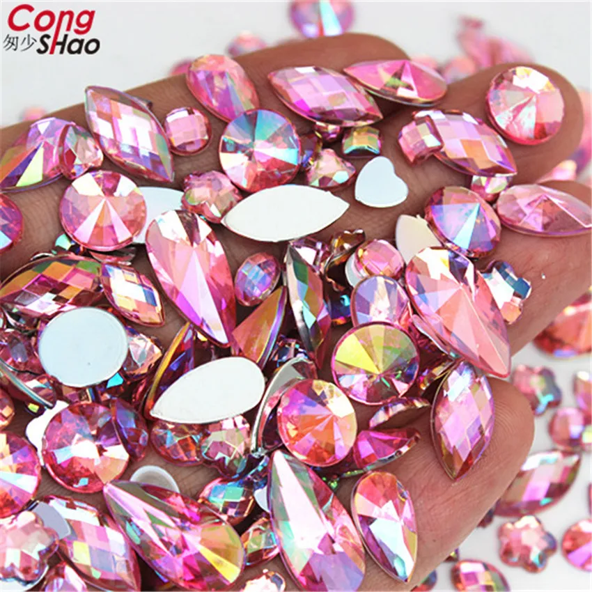 18g Mixed Bag About 300pcs Crystal Clear AB 3D Nail Art Rhinestones DIY Non Hotfix Flatback Acrylic Stones For Face Decorations