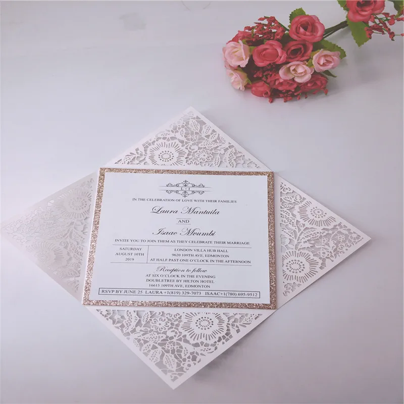 10PCS Wedding Invitation Card High-end Suit Laser Cutout Private Custom Ivory  Multi-color Flash Envelope & Belt  Provide Prints