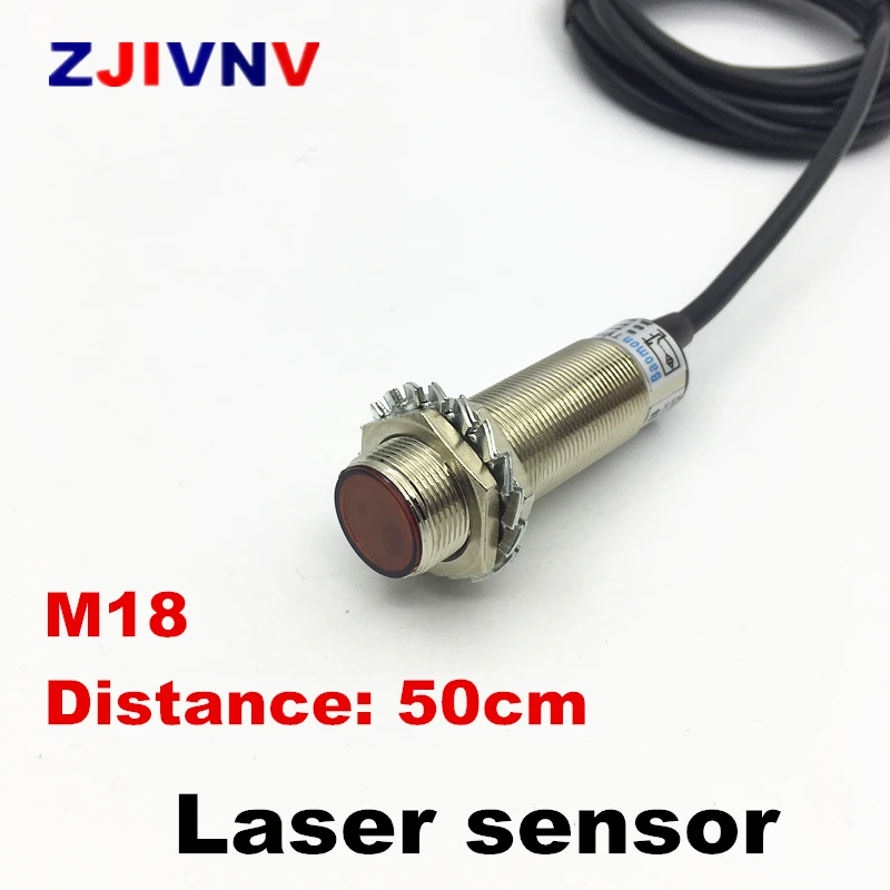 

M18 Laser sensor visible red light difuse type NPN PNP NO distance 2-50cm adjustable normally open photoelectric switch