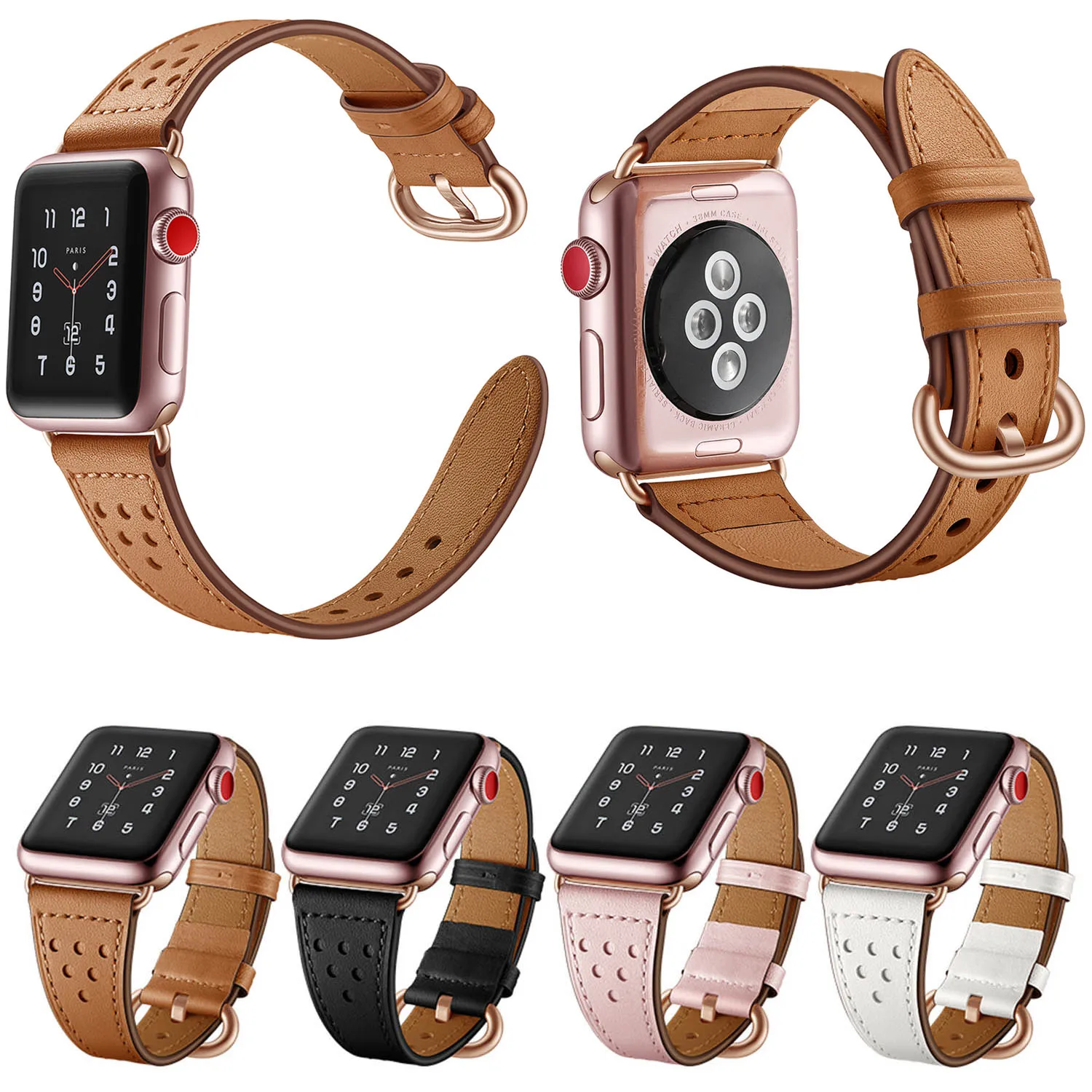 

Ремешок из натуральной кожи для Apple Watch Band 5/4/3/2/1 44 мм 40 мм iWatch 42 мм 38 мм, тонкий браслет с пряжкой из розового золота