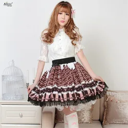 Original Japanese Style Lace Skirts Womens Chocolate Color Polyester Sweet Princess Dress Pleated Lolita Lace Skirts XS-XXL