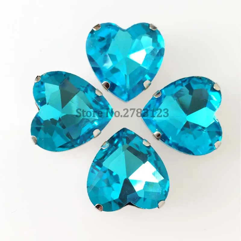 Factory sales Lake blue Heart shape AAA Glass Crystal flatback sew on rhinestones,diy/Clothing accessories SWH412