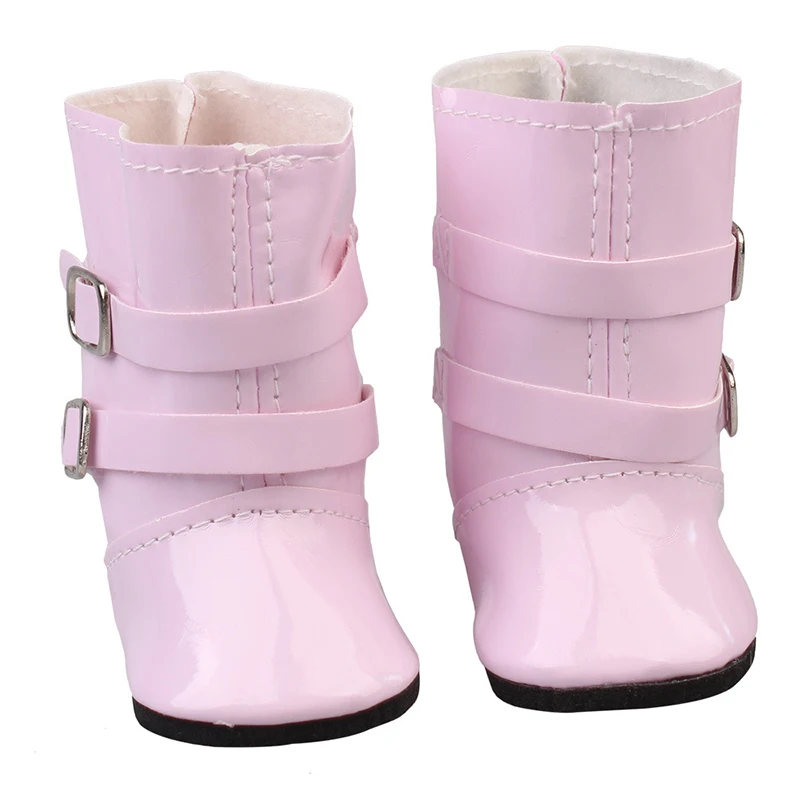 New Design Fashion Double Buckle Out Boots 7.5cm Shoes For 18 Inch American Doll Elegant Dolls Shoes For 43cm Baby Newborn Doll