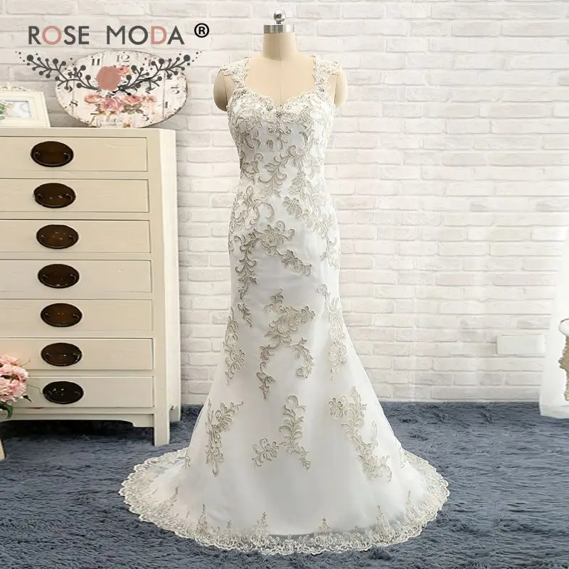 Rose Moda Lace Boho Cut Out Back Mermaid Wedding Dresses Real Photos