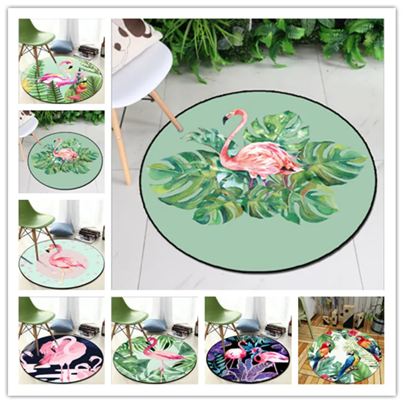 

Fashion Flamingo Print Round Carpets for Living Room Cartoon Floor Mat Carpets Bedroom Rugs Kids Room computer chair Mat Rug