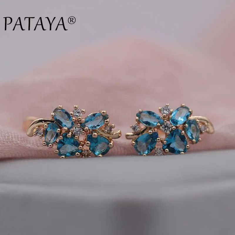 PATAYA Multi-Colored Green Natural Zirconia Earrings 585 Rose Gold Color Exclusive Design Jewelry Women Water Drop Earrings